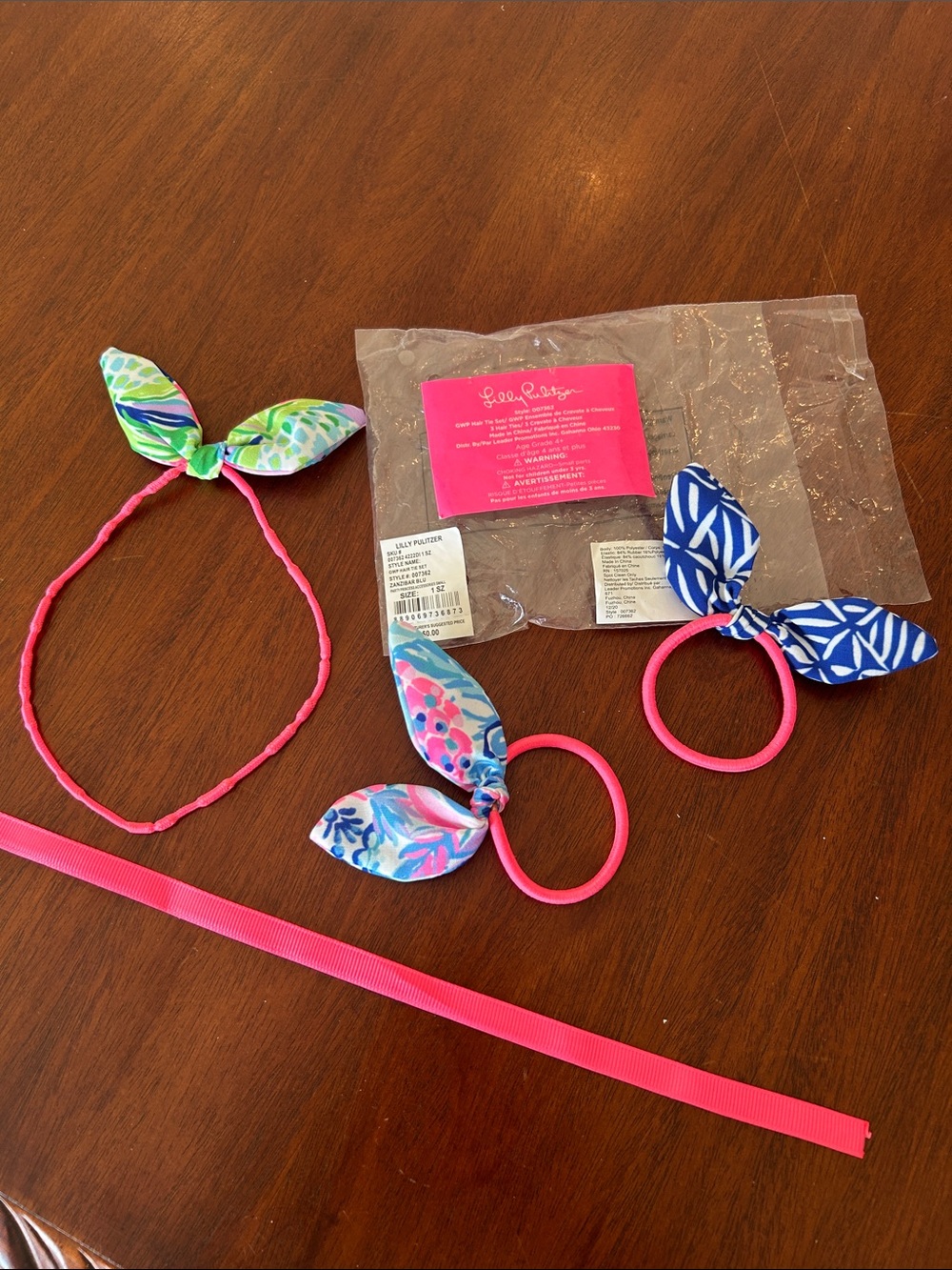 Lilly Pulitzer GWP Hair Tie Set of 3 Zanzibar Blu Party Princess NWT